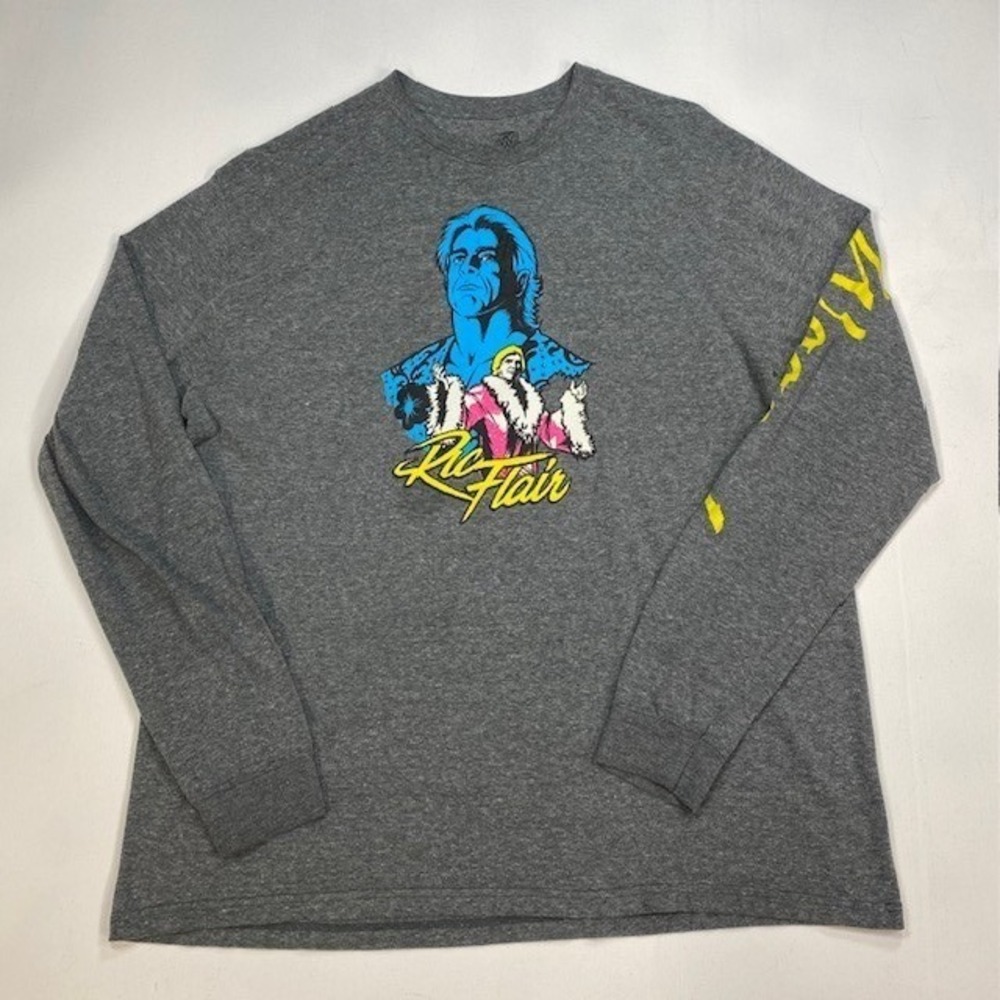 WWE Ric Flair Long Sleeve Graphic T-Shirt XL Gray Woooo Ripple Junction Mens